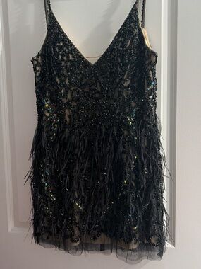 Black Beaded & Feather Cocktail Dress